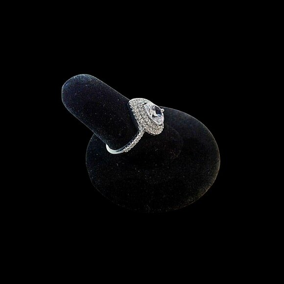 Pear-Cut Double Halo Engagement Ring CZ 925 Sterling 1.5cm Length Good Cond 7.75 - Picture 6 of 8